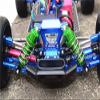GPM For Traxxas Rustler 4X4 VXL (67076-4) Upgrade Parts Front & Rear Aluminum Shocks + Steel #45 Axles + Spring Steel Hex + Rubber Tires With Metal Rim (Low Center Of Gravity Set) - 68Pc Set Blue view 2