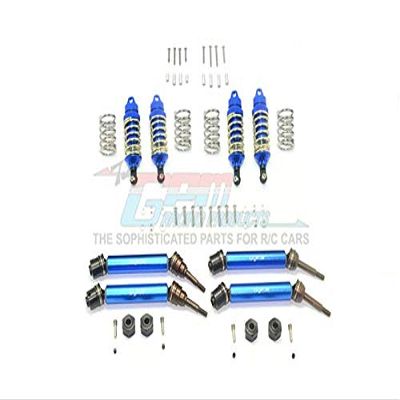 GPM For Traxxas Rustler 4X4 VXL (67076-4) Upgrade Parts Front & Rear Aluminum Shocks + Steel #45 Axles + Spring Steel Hex (Low Center Of Gravity Set) - 64Pc Set Blue