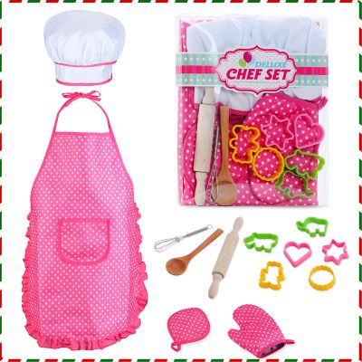 HmiL-U Chef Set for Kids - 13 Pcs Kid Cooking and Baking Sets Includes Apron, Hat, Utensils, Cooking Mitt for Kids Chef Role Play Sets , Gift for 3 Year Old Girls and up