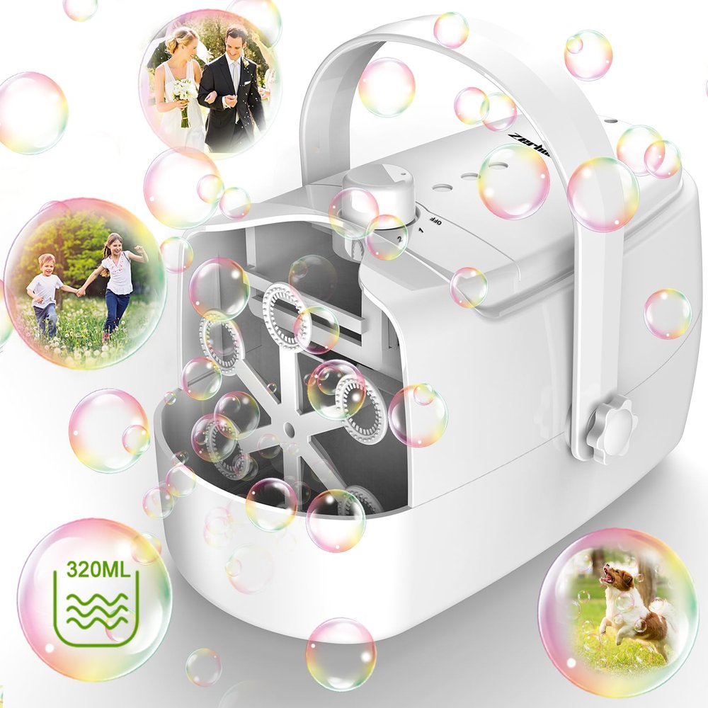 Bubble Machine Durable Automatic Bubble Blower, 18000+ Big Bubbles Per Minute Bubbles for Kids Toddlers Bubble Maker Operated by Plugin or Batteries Bubble Toys for Indoor Outdoor Birthday Party