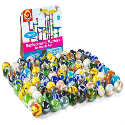 Replacement Marbles for Marble Run - Set of 100 - Assorted Colors - Size 9/16 Inch (14mm) - 100% Glass