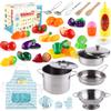 35 Pcs Kitchen Pretend Play Accessories Toys,Cooking Set with Stainless Steel Cookware Pots and Pans Set,Cooking Utensils,Apron,Chef Hat,and Cutting Play Food for Kids,Educational Learning Tool view 1