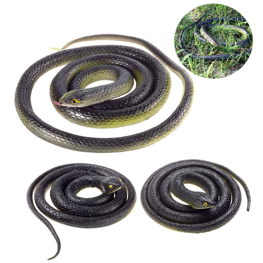 3-Pack Ultra-Realistic Rubber Snakes for Halloween Decorations, Garden Bird Scare, Pranks  Large Fake Black Mamba Toy (47 & 31.5)  Durable Outdoor/Indoor Props