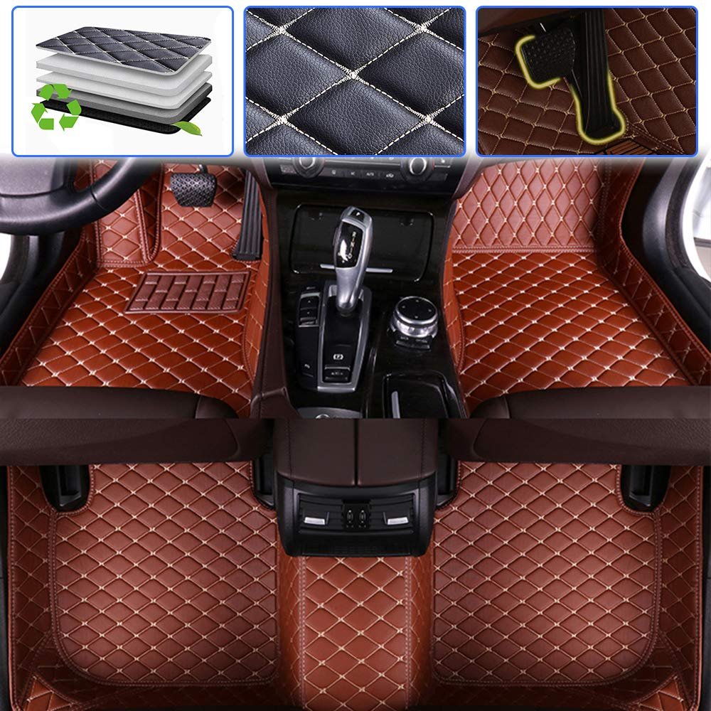 SureKit Car Floor Mats Compatible with Lexus RC 2016-2018 Floor Liner Waterproof Anti-Skid Luxury Leather Full Coverage Liner Front  Rear Mat/Set(Brown)