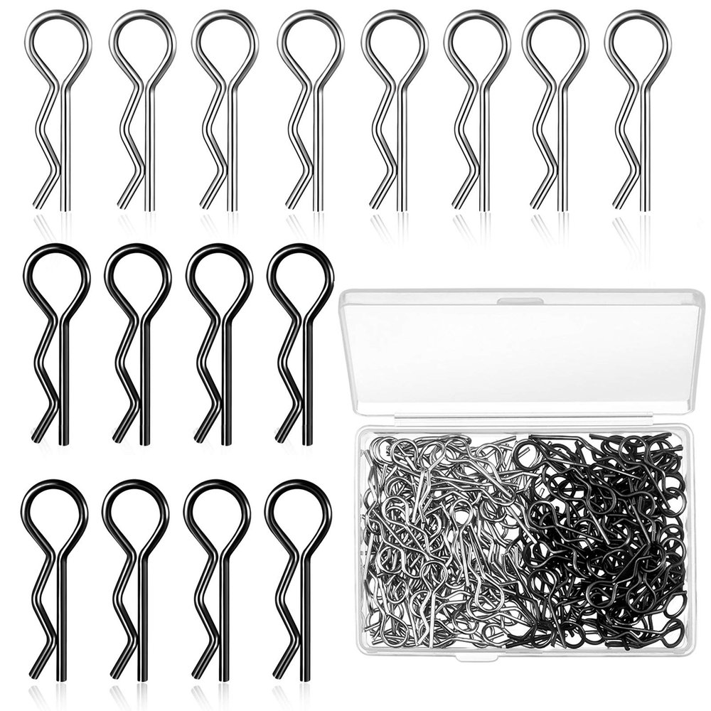 120 Pieces Universal Rc Body Clips Car Silver and Black Stainless Steel R Clips for 1/10 1/12 Scale Redcat Hpi Himoto Hsp Exceed Rc Car Parts Truck Buggy Shell Replacement