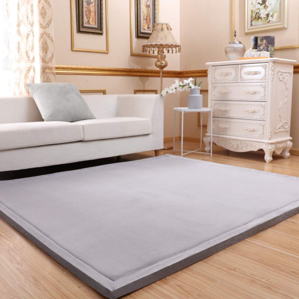 WJXBoos Living Room Non Skid Kids Play Mat, 3 cm Coral Fleece Baby Crawling Carpet Tatami Children Sleeping Rug Toddler Floor Mat-Grey 180x200cm(71x79inch)