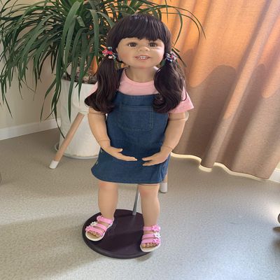 39inch Reborn Toddler Doll, Huge Baby Full Body Hard Vinyl Smile Realistic Standing Brown Hair Girl Dress Model Collectible