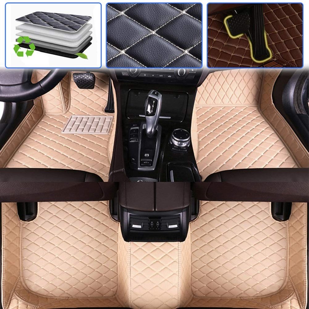SureKit Car Floor Mats Compatible with Lexus RC 2016-2018 Floor Liner Waterproof Anti-Skid Luxury Leather Full Coverage Liner Front  Rear Mat/Set(Beige)