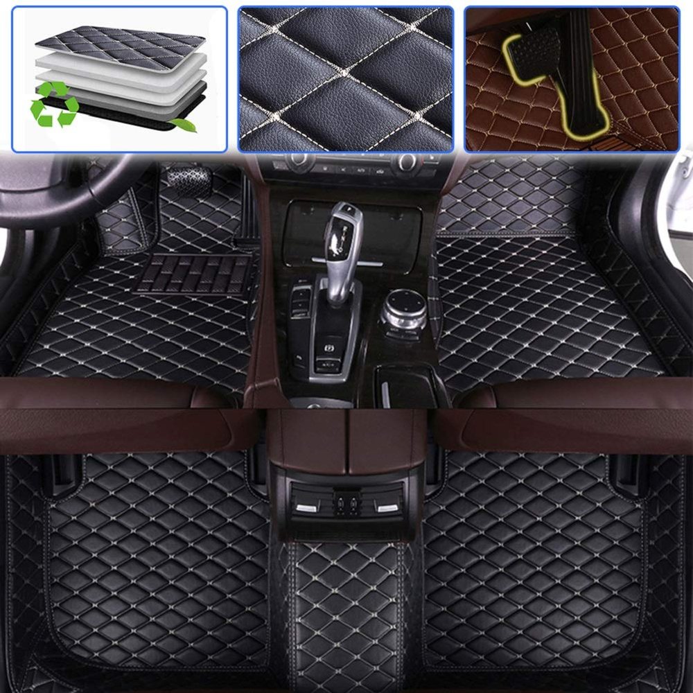 SureKit Car Floor Mats Compatible with Lexus RC 2016-2018 Floor Liner Waterproof Anti-Skid Luxury Leather Full Coverage Liner Front  Rear Mat/Set(Black Beige)