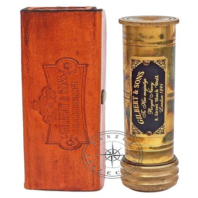 Gilbert & Sons Antique Brass Kaleidoscope Engraved Nautical Kids Gift with Leather Case Educational Gift Vintage Decor Collection