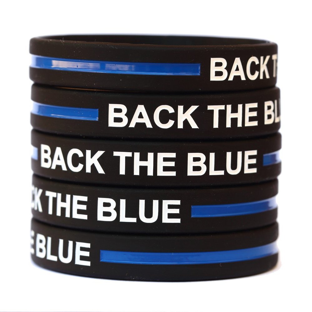 SayitBands 15 Youth Back THE Blue Thin Blue Line Silicone Wristbands