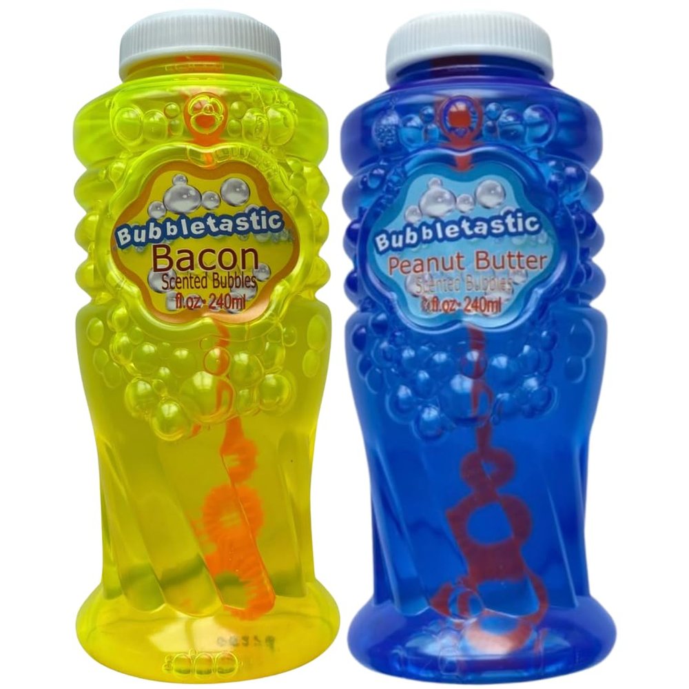 Bacon and Peanut Butter Scented Bubbles for Dogs - One 8oz Bottle of Each! 100% Non Toxic, Tear Free and Safe for Dogs and Kids