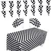 Boao 13 Pcs Checkered Party Decorations 10 Packs Checkered Black and White Racing Flags 32 ft Race Flag Banner, 2 Packs Table Covers for Car Themed Birthday Party Decorations Supplies view 1