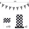 Boao 13 Pcs Checkered Party Decorations 10 Packs Checkered Black and White Racing Flags 32 ft Race Flag Banner, 2 Packs Table Covers for Car Themed Birthday Party Decorations Supplies view 2