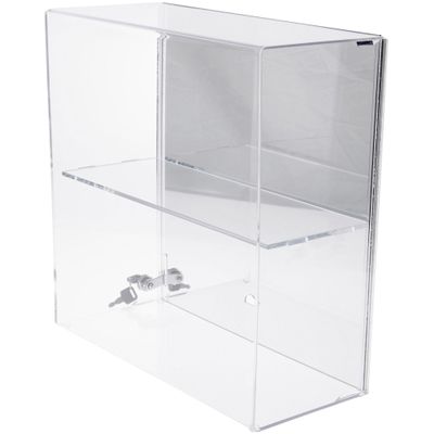 Plymor Clear Acrylic Locking Display Case with Sliding Back, 1 Shelf (Mirrored), 16.5" H x 16.25" W x 7" D