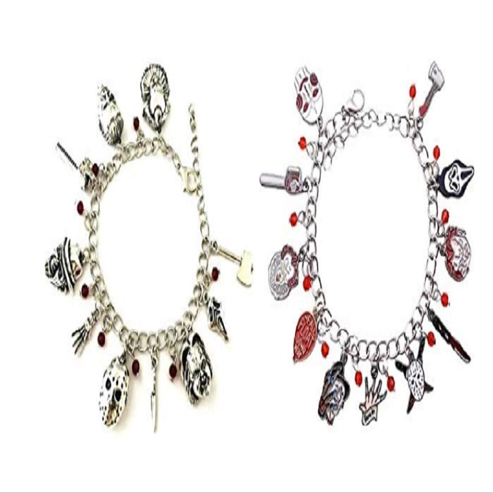 New Horizons Productions Classic Horror Movies Themed Assorted Charms Metal Charm Set of 2 Bracelets