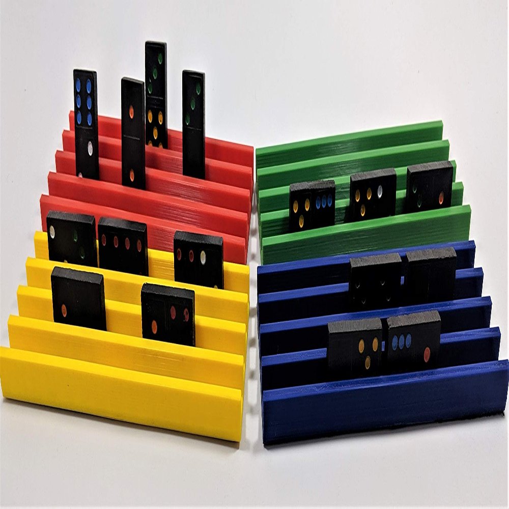 HERO Creations Set of Four Plastic (PLA) Domino Trays Premium Holder Racks for Domino Tiles, Great for Mexican Train, Mahjong, Chickenfoot, Domino Games