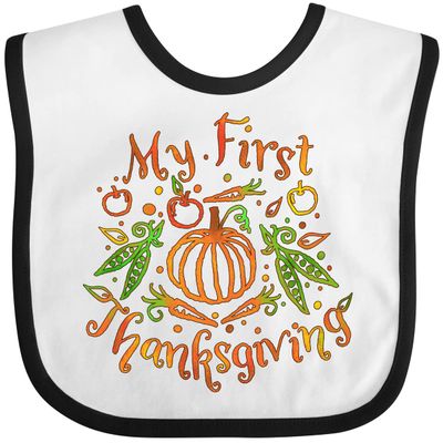 inktastic My 1st Thanksgiving Pumpkin Vegetables in Orange and Green Baby Bib White and Black 37bda