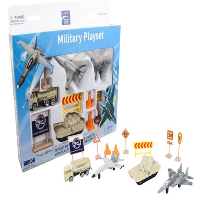 Daron Boeing Military 12-Piece Playset with Die-Cast Metal Model Airplane with Plastic Parts, Vehicles, and Military Accessories for Kids Ages 3+