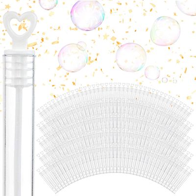 Wedding Bubbles Bulk - White Heart Top Wands (100 Count) Individual Mini Bubble Wand Favors for Weddings, Celebration Party Favor for Guests - Stock Your Home