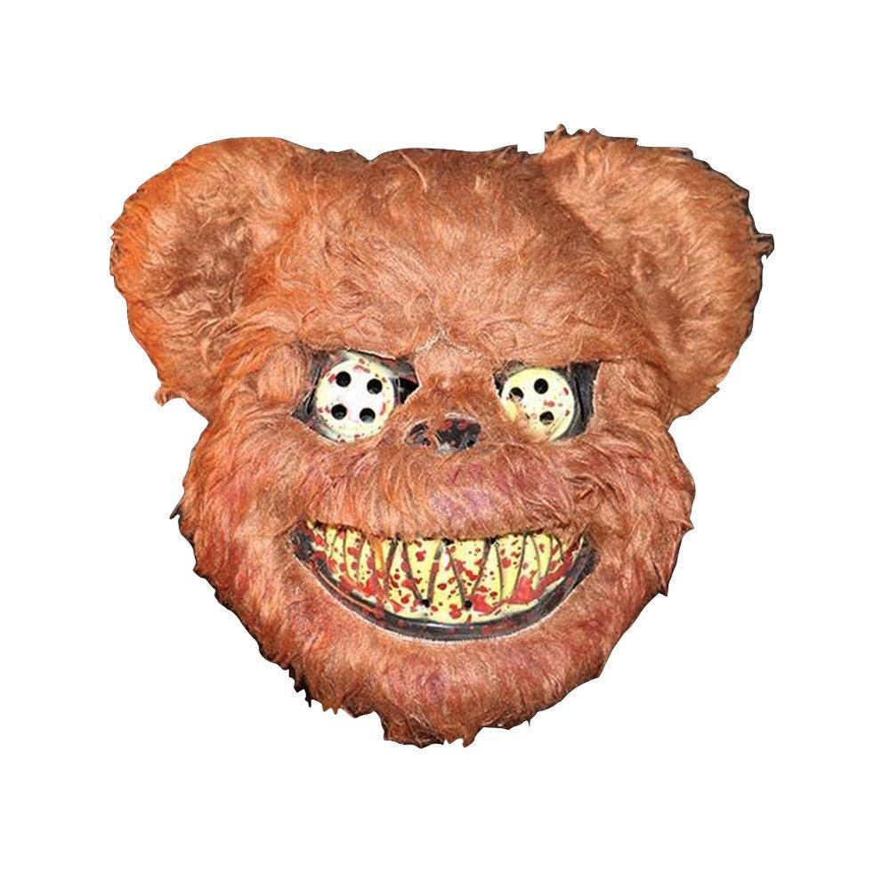 EXP VISION Halloween Spooky Plush Mask, Bloody Creepy Animal Head Mask, Horror Costume Play Party, Haunted House (Brown bear)