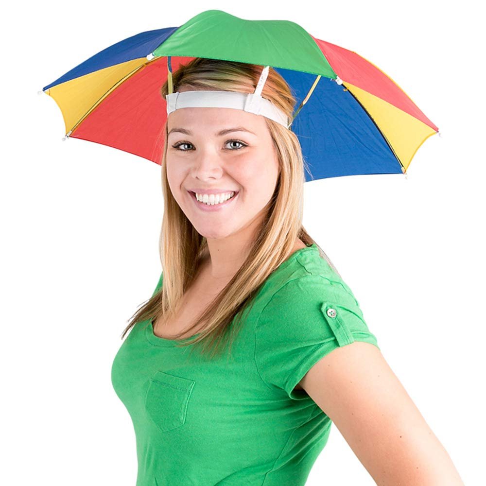 Bedwina Umbrella Hat Pack of 2 - Colorful Party Hats - 20 Inch, Hands Free, Funny Rainbow Colorful Beach Party Hats, Adjustable Size Fits All Ages, Kids, Men & Women