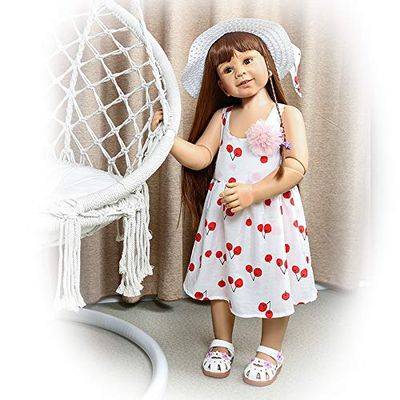 34inch87cm Reborn Toddler Dolls,Huge Baby Full Body Hard Vinyl Girl Realistic Anatomically Correct+ Long Hair Age 3 Dress Model Collectible Great Qualtity