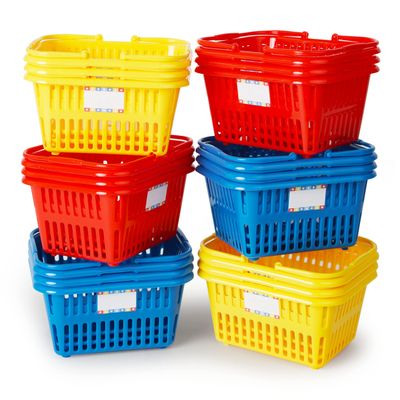 Boley Mini Shopping Basket Set  18 Pieces Colorful Plastic Baskets with Handles  Perfect for Kids Party Favors, Classroom Supplies, Craft Room Storage, Grocery Pretend Play, Child Safe  Ages 3+