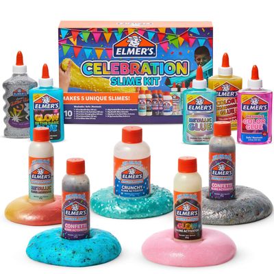Elmer's Celebration Slime Kit, Complete Slime Supplies, Includes Assorted Magical Liquid Slime Activators and Liquid Glues, 10 Count - Kids Activity, Creative Fun, Arts & Crafts