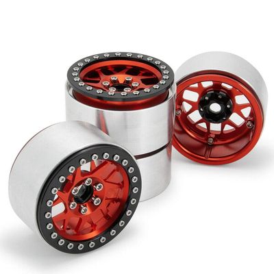 4PCS 2.2" RC Aluminum Beadlock Wheels w/Hubs for For for 1/10 RC Axial Wraith RR10 YETI SCX10 D90 TRX4 CC01 (RED)