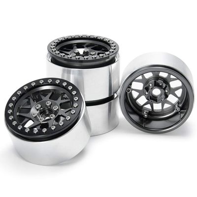 4PCS 2.2" RC Aluminum Beadlock Wheels w/Hubs For 1/10 RC Axial Wraith RR10 YETI SCX10 D90 TRX4 CC01 (Titanium)