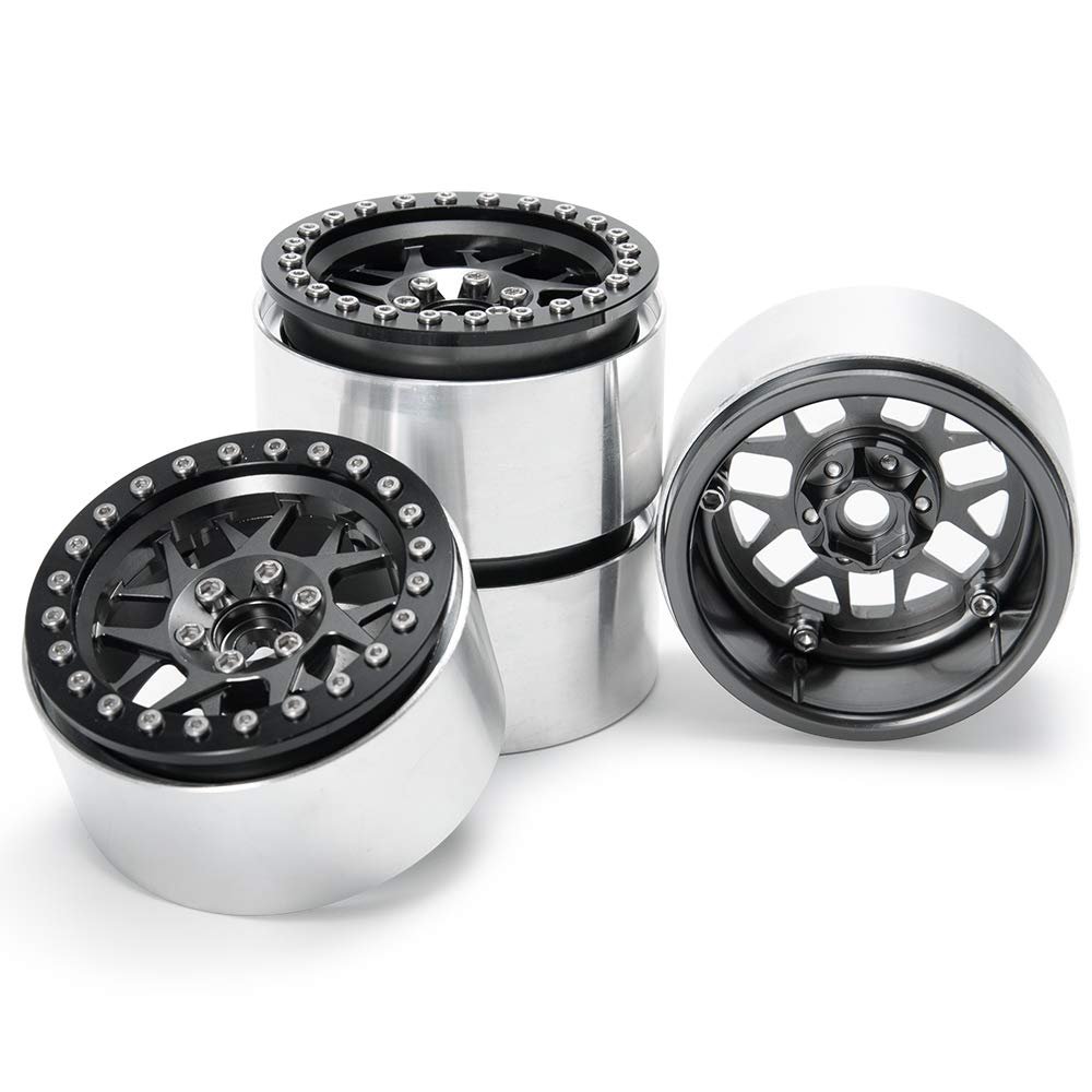 4PCS 2.2" RC Aluminum Beadlock Wheels w/Hubs For 1/10 RC Axial Wraith RR10 YETI SCX10 D90 TRX4 CC01 (Titanium)