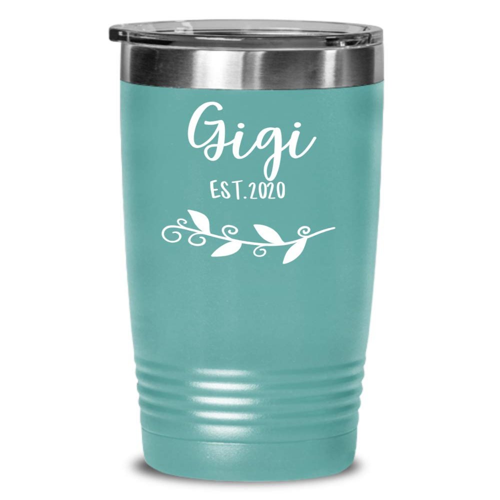 Gigi Est 2019 Tumbler Pregnancy Announcement Travel Mug For New Grandmother Future Grandma To Be Baby Reveal or Baby Shower Coffee Cup for Mom