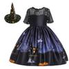 MYRISAM Kids Girls Halloween Costume Dress w/Witch Hat Ghost Pumpkin Skull Printed Fancy Dress Up Cosplay Party Outfits 6-7T view 1