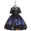 MYRISAM Kids Girls Halloween Costume Dress w/Witch Hat Ghost Pumpkin Skull Printed Fancy Dress Up Cosplay Party Outfits 6-7T view 2