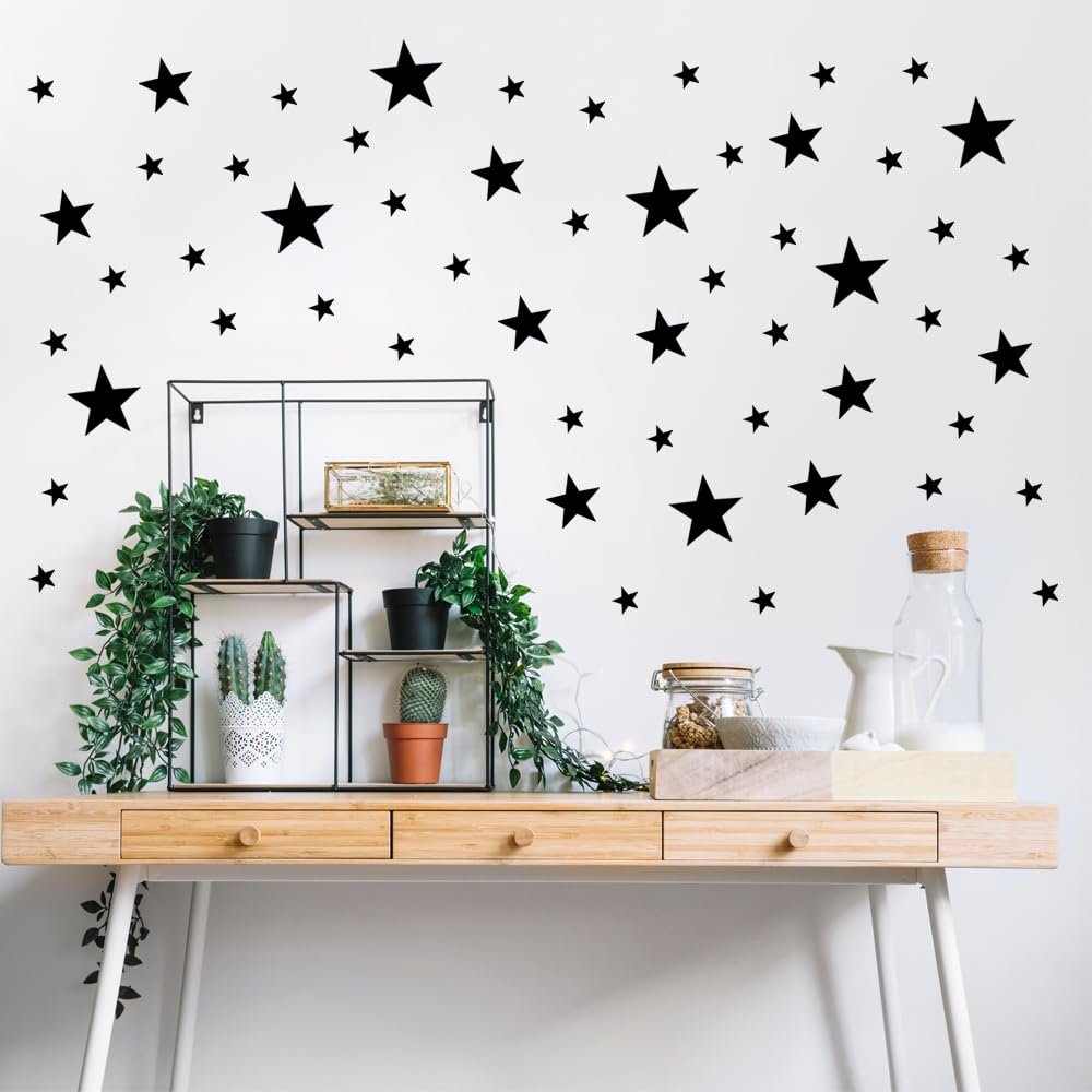 155 Pcs Black Star Wall Decals Mix Sizes (1Inch-4Inch) Peel & Stick Vinyl Stickers for Kids Room, Nursery & Bedroom Dcor