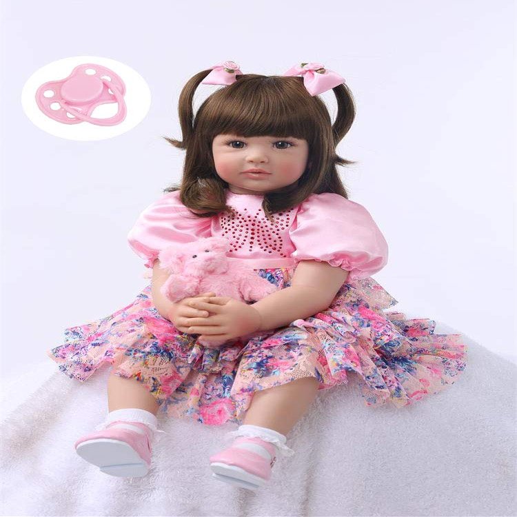 24inch Toddler Reborn Doll Soft Silicone Vinyl Cotton Body Princess Girl Lifelike Baby Doll Detail Painting Christmas Birthday