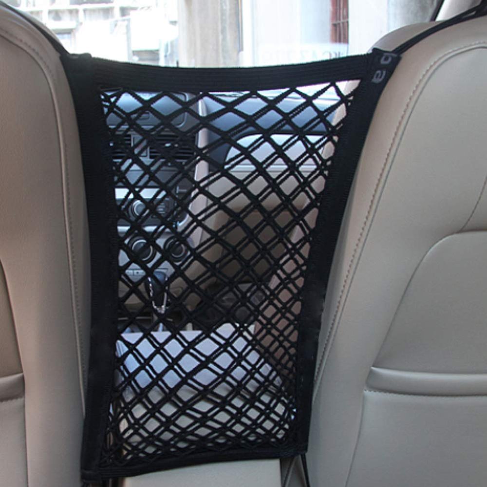 2-Layer Universal Car Seat Storage Mesh Organizer - Mesh Cargo Net Hook Pouch Holder for Purse Bag Phone Pets Children Kids Disturb Stopper