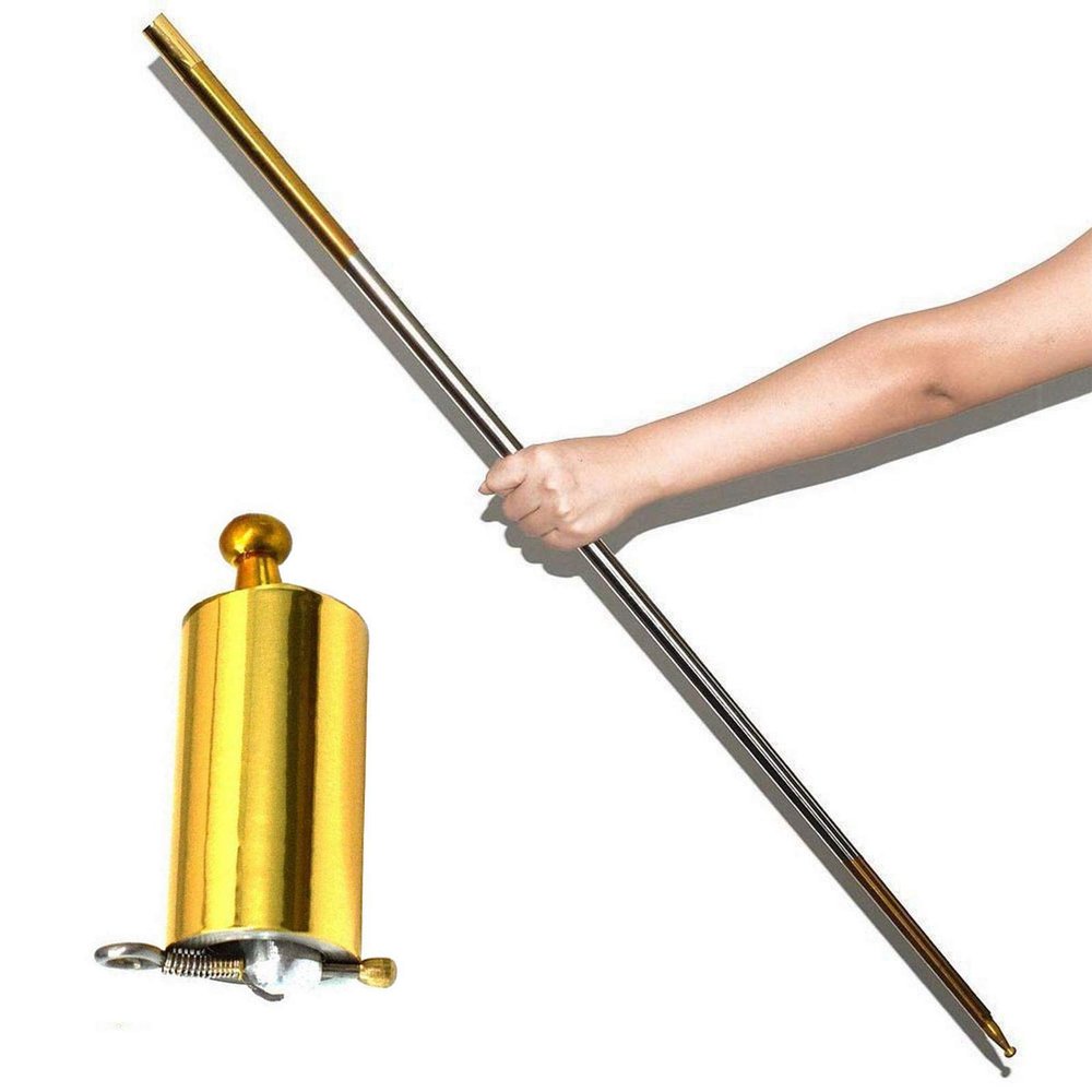 Enjoyer 59"/150cm Metal Appearing Cane, Appearing Staff Magic Wand Stage Close-up Magic Trick Magician Cane (Golden Silver)