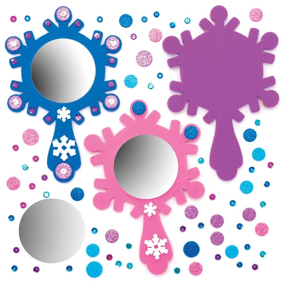 Baker Ross AT174 Snow Princess Mirror Kits, Pack of 4 - Arts and Crafts for Kids, Christmas Arts and Craft Kits