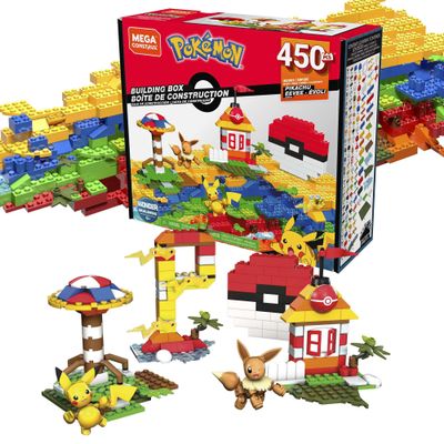 MEGA Pokmon Building Toys Set, Building Box with 450 Pieces, 2 Poseable Characters and Storage Box, for Kids