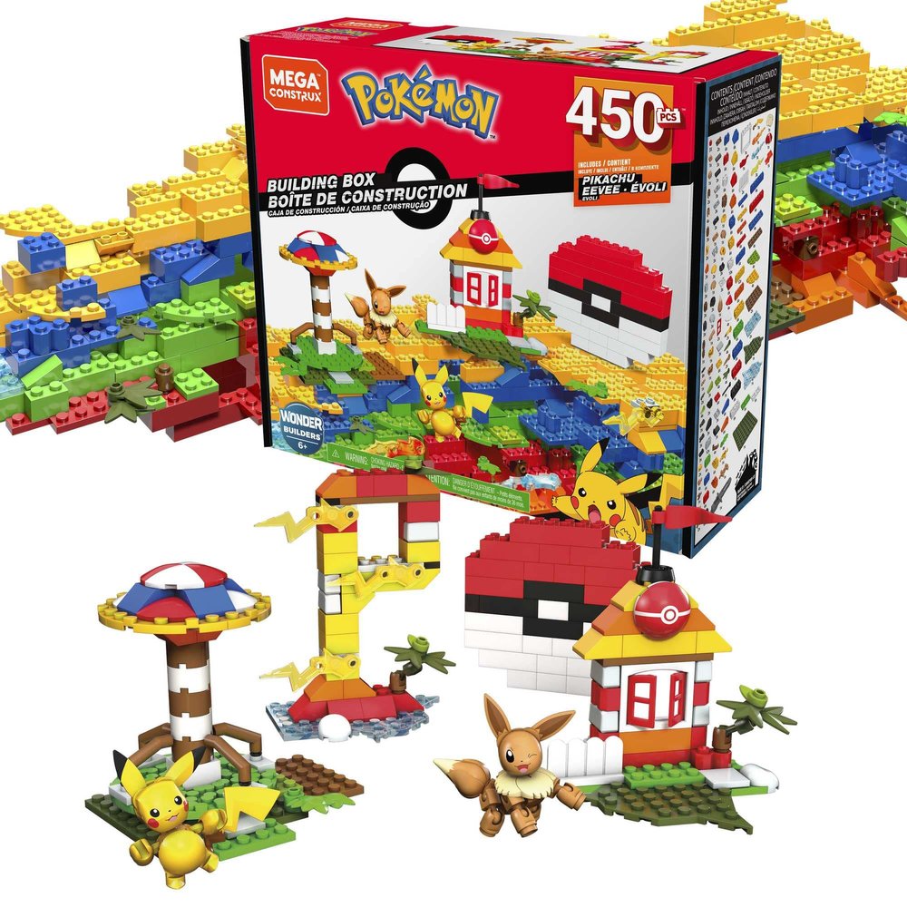 MEGA Pokmon Building Toys Set, Building Box with 450 Pieces, 2 Poseable Characters and Storage Box, for Kids