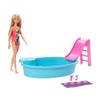 Barbie Doll & Pool Playset with Pink Slide, Beverage Accessories & Towel, Blonde Fashion Doll in Tropical Swimsuit view 4