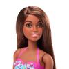 Barbie Doll & Pool Playset with Accessories that Include a Pink Slide, Beverages & Towel, Brunette Fashion Doll in Floral Swimsuit view 2
