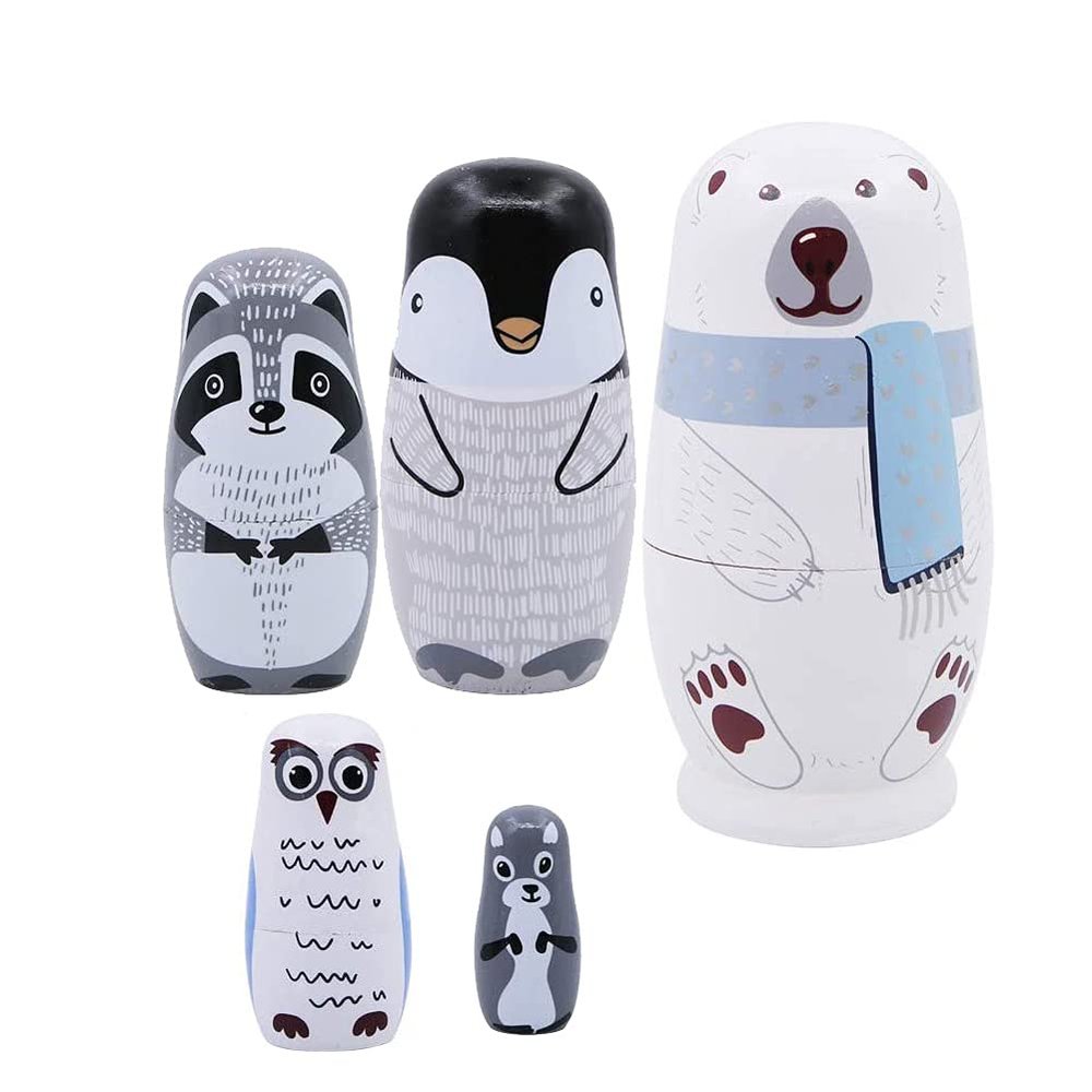 Konrisa Matryoshka Nesting Dolls for Kids Adults Hand Painted Panda Stacking Toys Animal Nesting Dolls Figurines Halloween Xmas Gifts Wedding Party Supplies,Set of 5 Pieces
