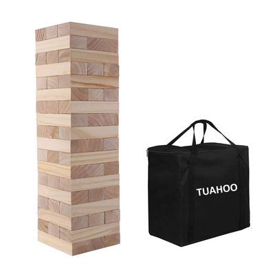 TUAHOO Outdoor Games Giant Tumble Tower (Stacks to 4+ Feet), Jumbo Tumbling Timber, Pine Wooden Stacking Yard Game for Kids Adult Family Fun, 54 - Blocks Tower