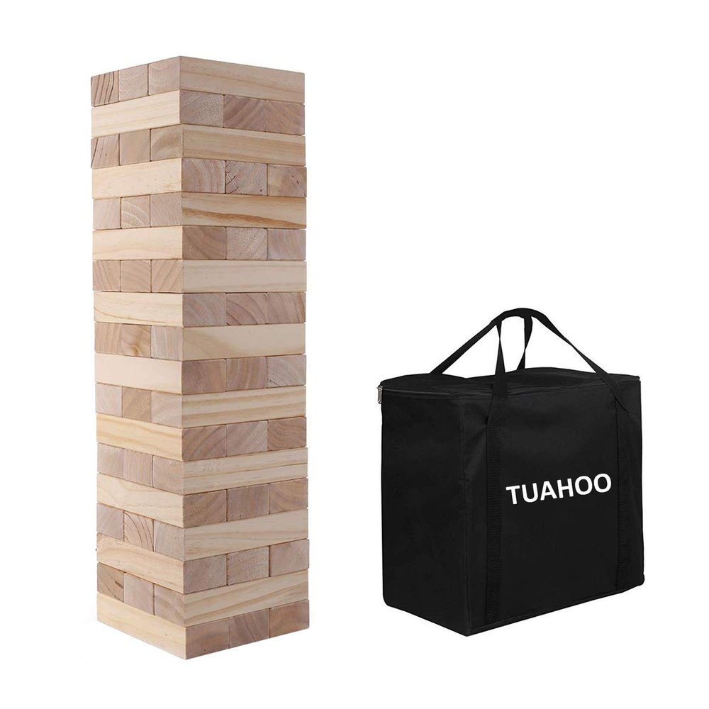 TUAHOO Outdoor Games Giant Tumble Tower (Stacks to 4+ Feet), Jumbo Tumbling Timber, Pine Wooden Stacking Yard Game for Kids Adult Family Fun, 54 - Blocks Tower