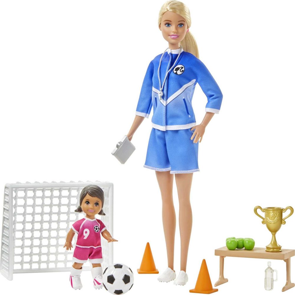 Barbie Soccer Coach Playset with Blonde Soccer Coach Doll, Student Doll and Accessories