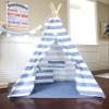 Blue Stripe Teepee with Floor, Pocket, Window, Flag Banner, LED Light and Hand Bag, Play Tent, Play House, Kids Room Decor view 2