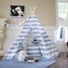 Blue Stripe Teepee with Floor, Pocket, Window, Flag Banner, LED Light and Hand Bag, Play Tent, Play House, Kids Room Decor view 3